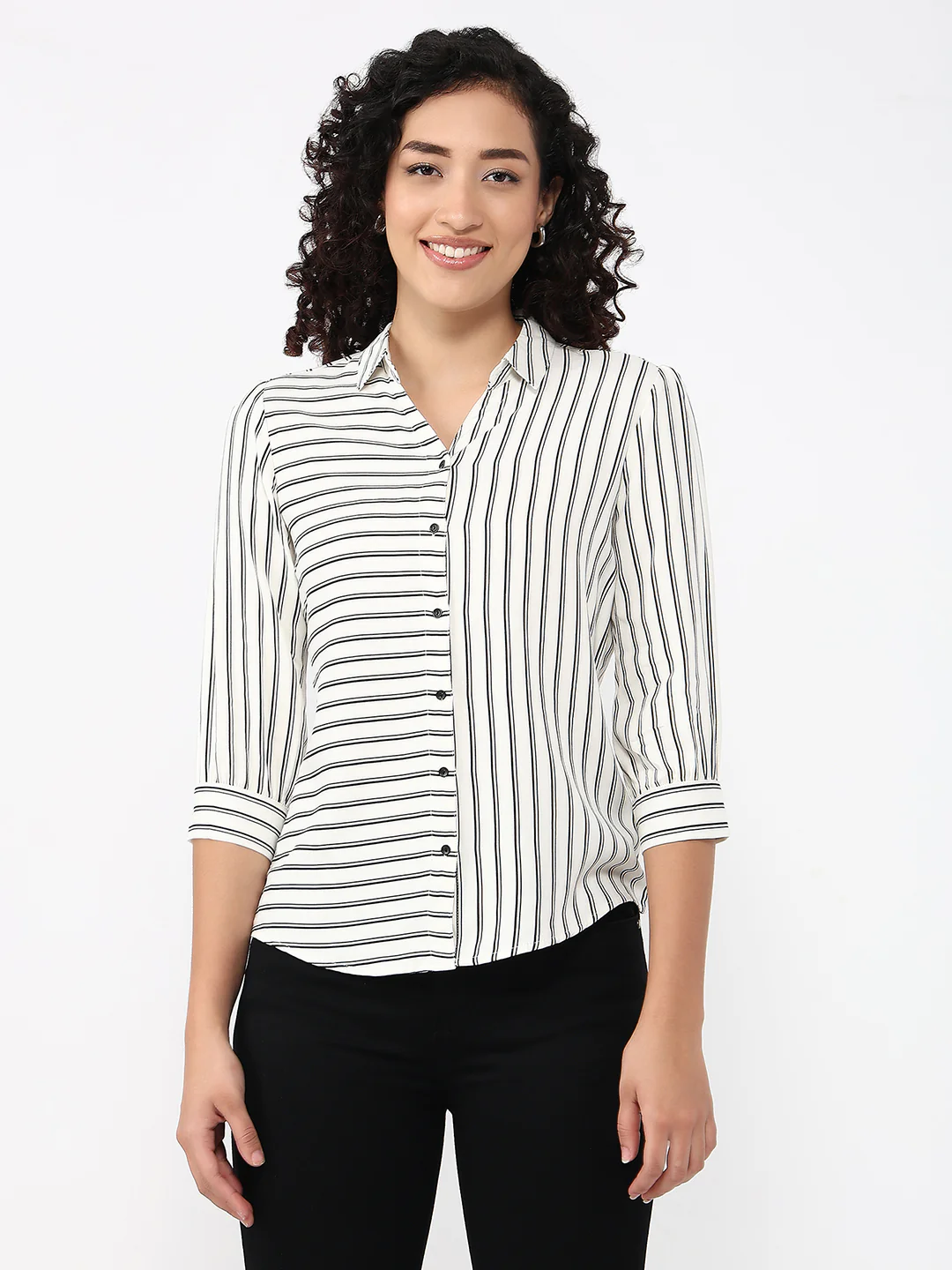 Women White/Black Stripe Shirt - Image 2