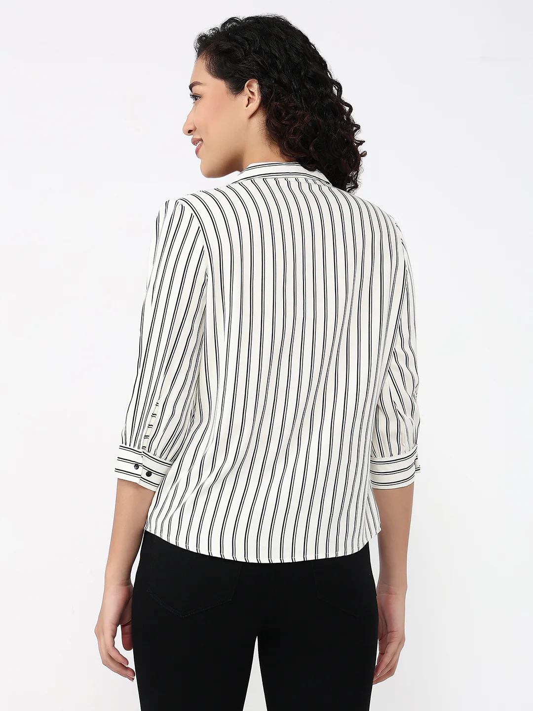 Women White/Black Stripe Shirt - Image 3