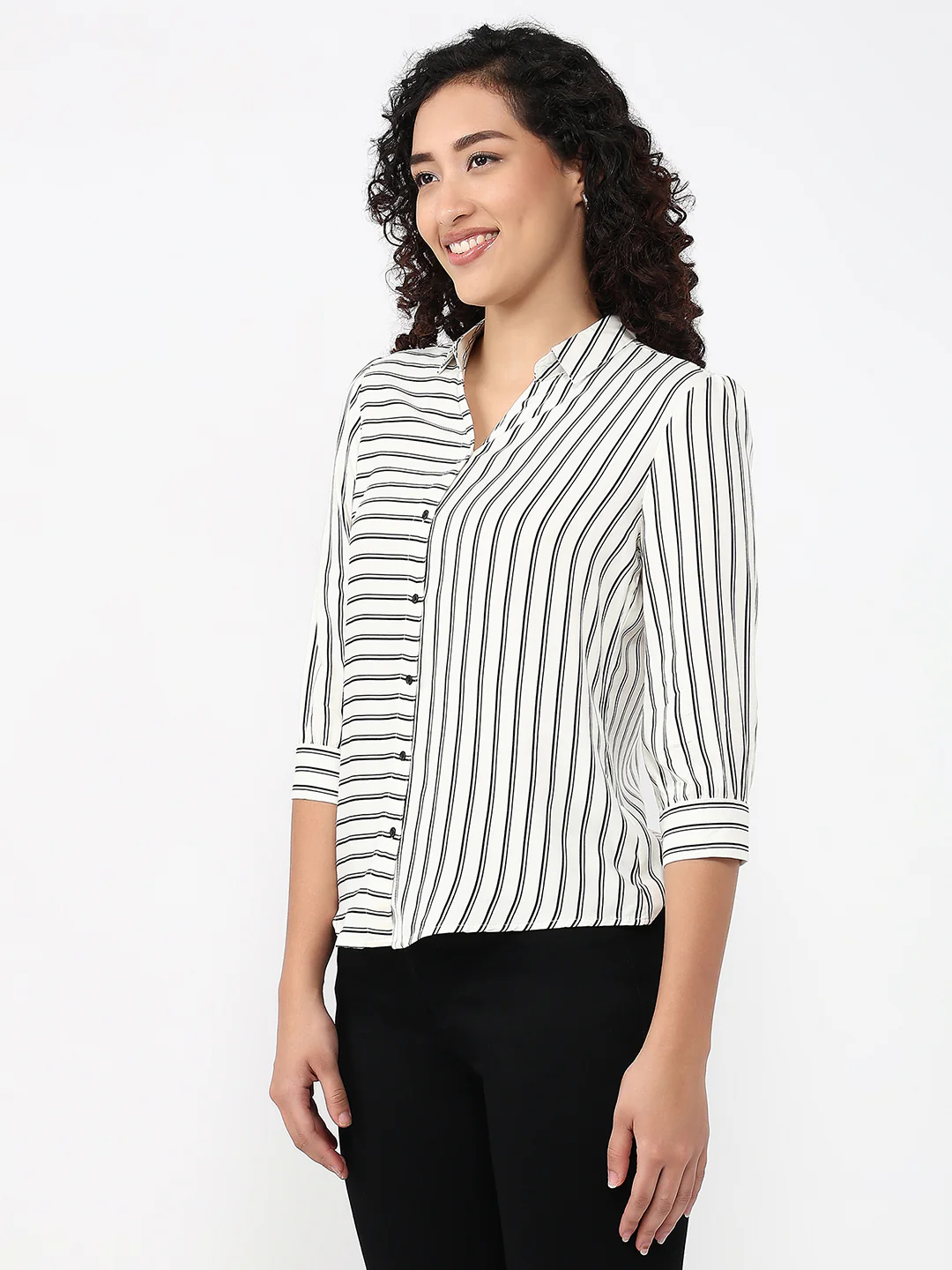 Women White/Black Stripe Shirt - Image 6