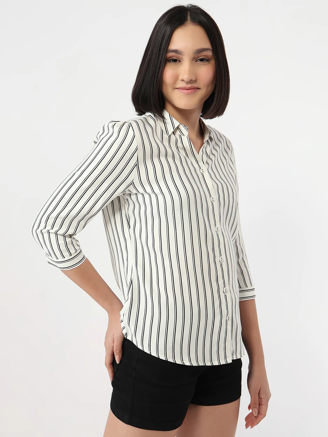 Women White/Black Stripe Shirt - Image 4