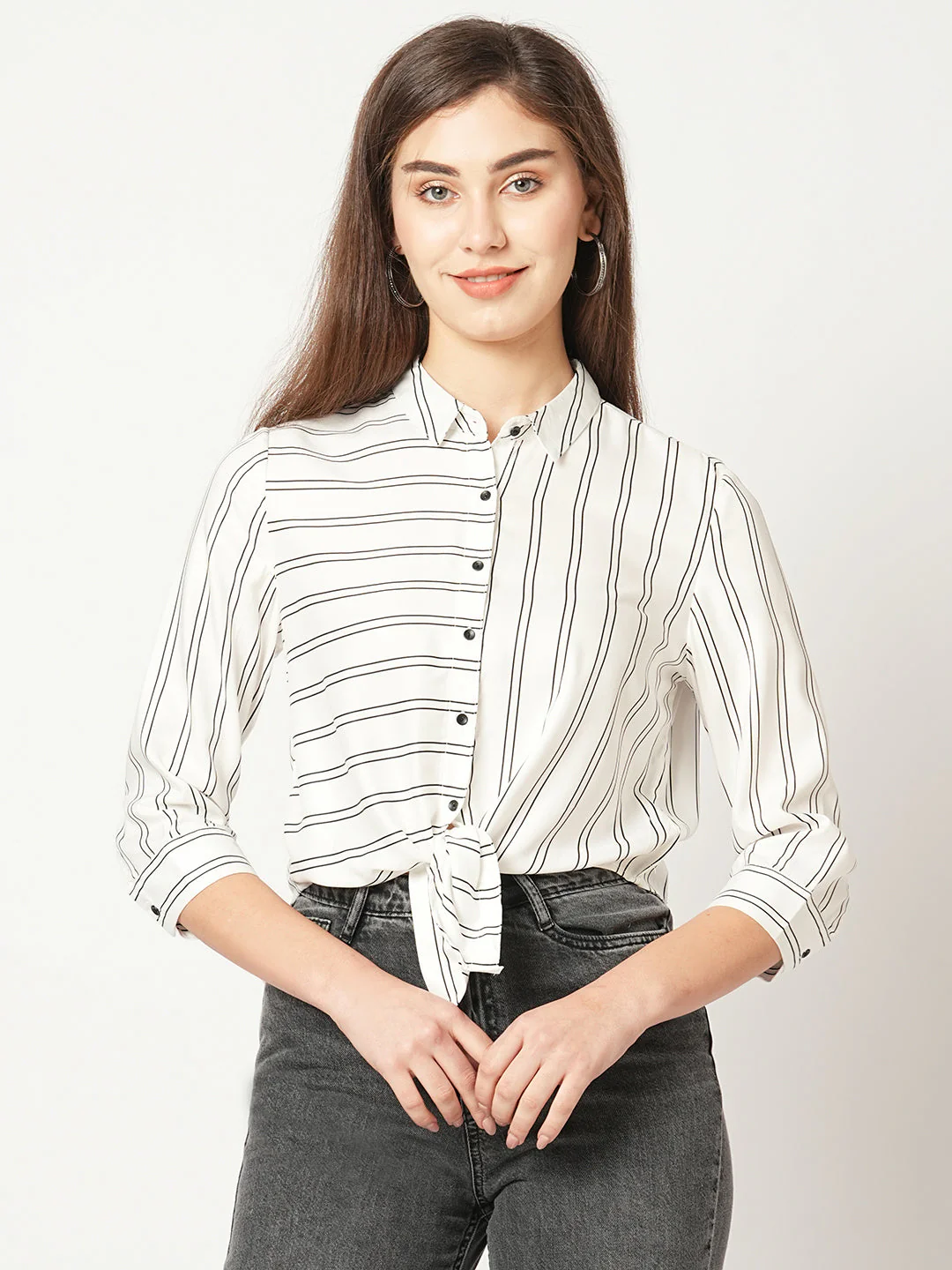Women White/Black Striped Shirt