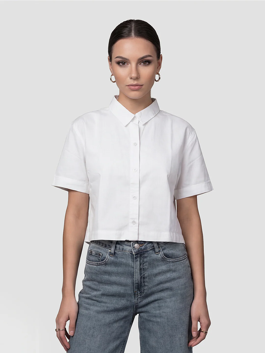 Women White Crop Shirt - Image 2