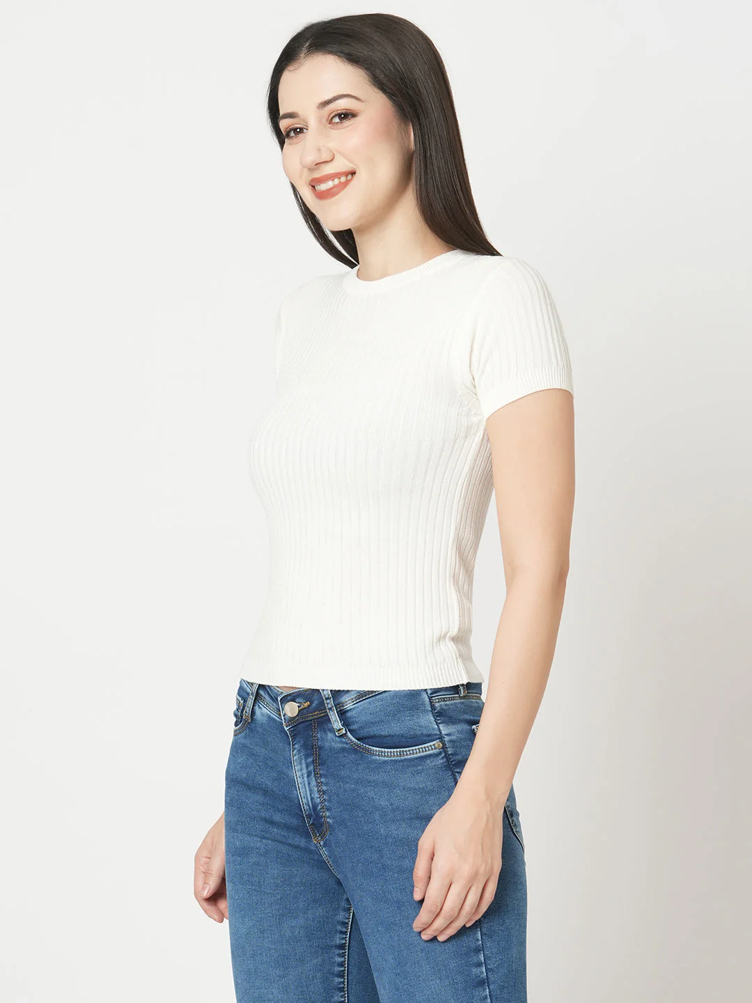 Women White Flat Knit Top - Image 5