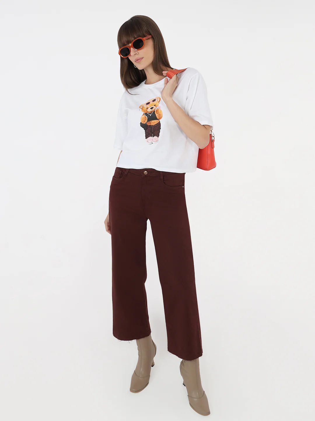 Women White Graphic Crop Tees