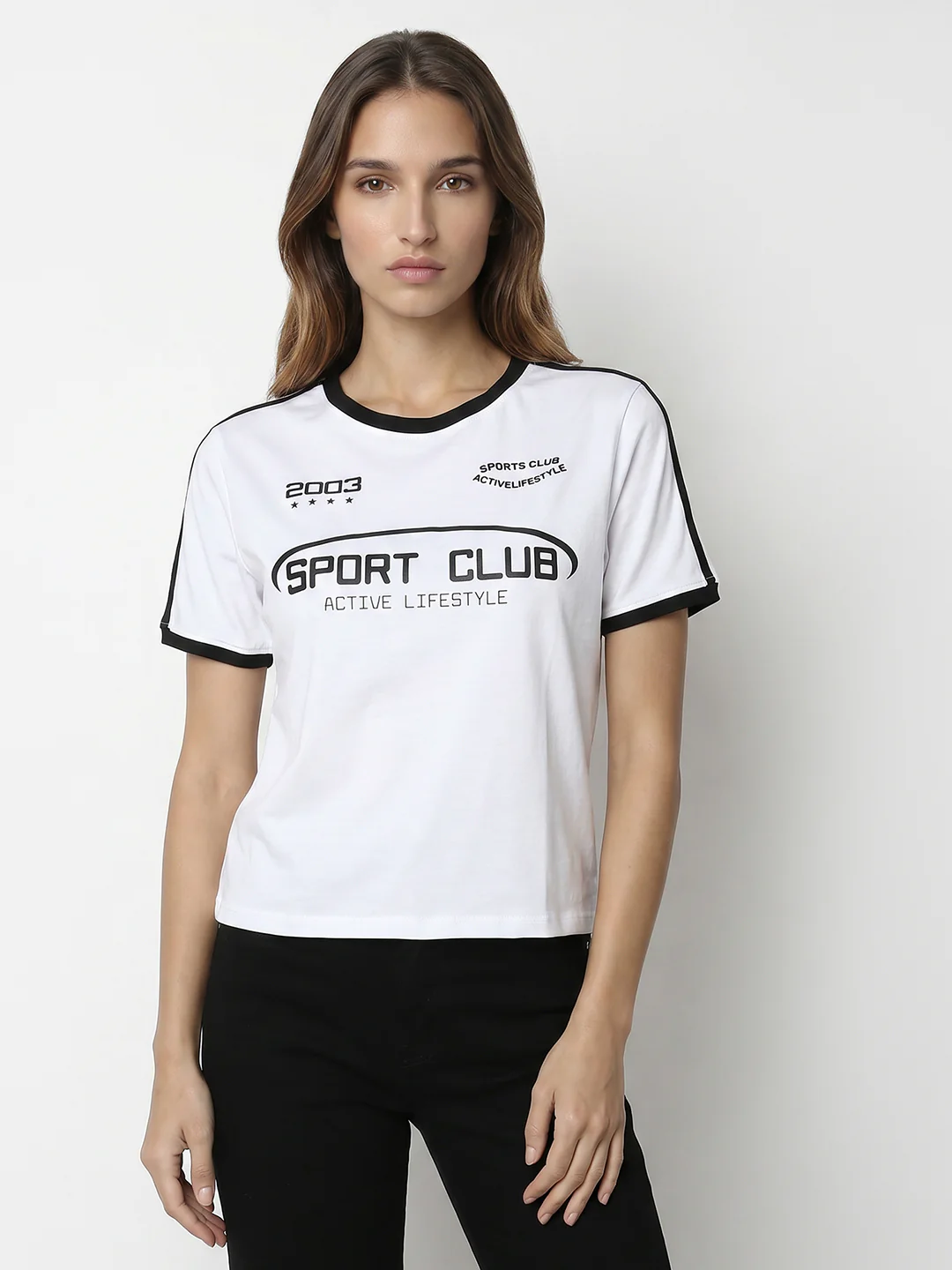 Women White Graphic Crop Tees - Image 2