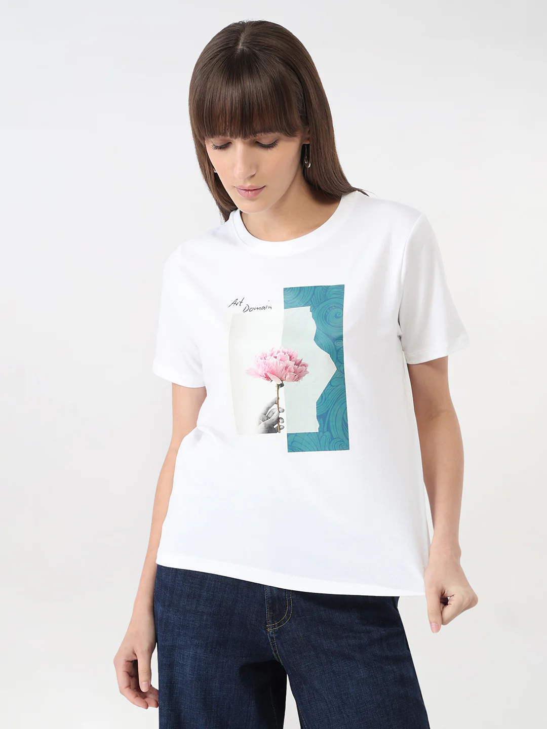Women White Graphic Slim T-Shirt - Image 2