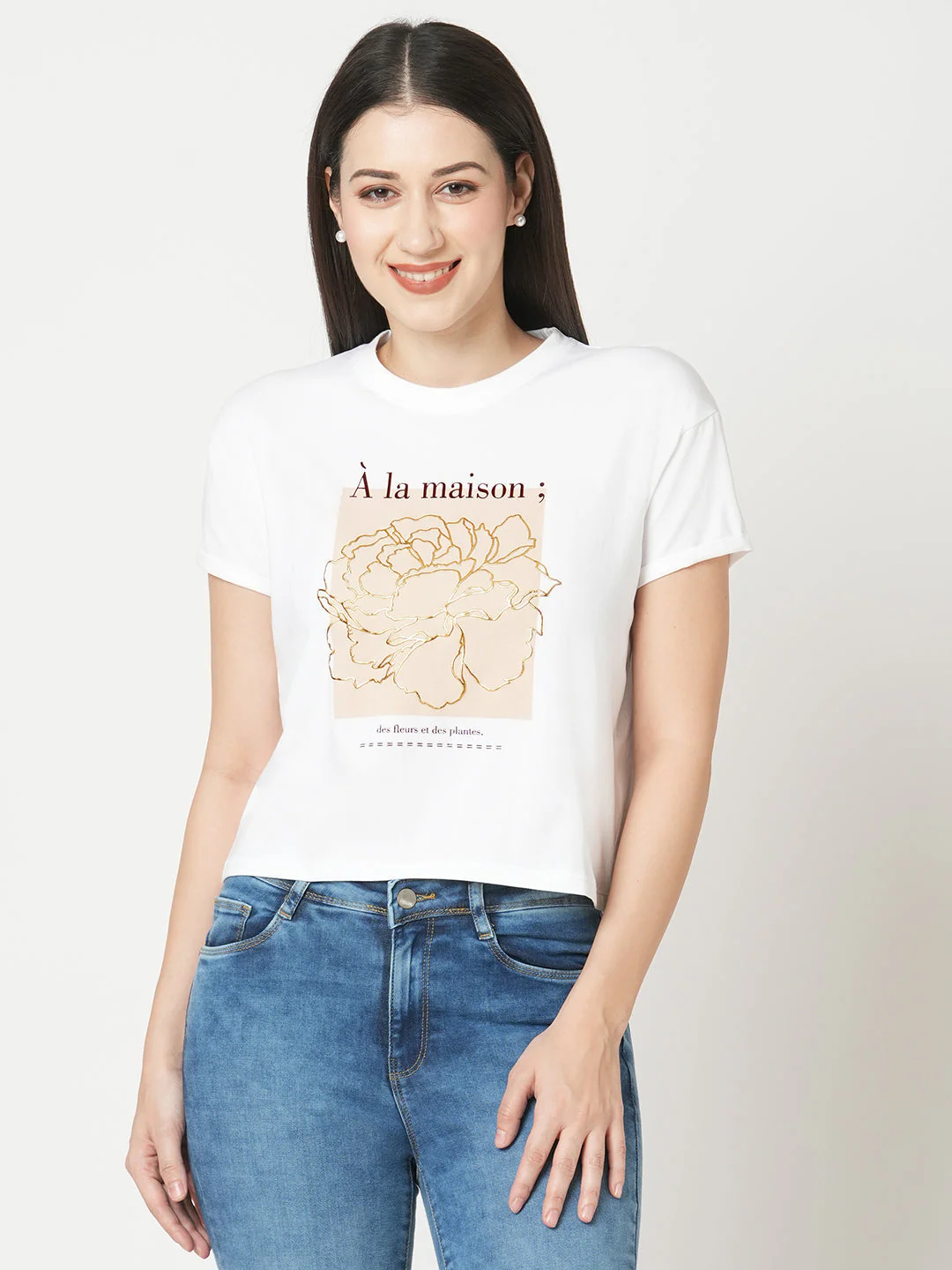Women White Graphic Tees