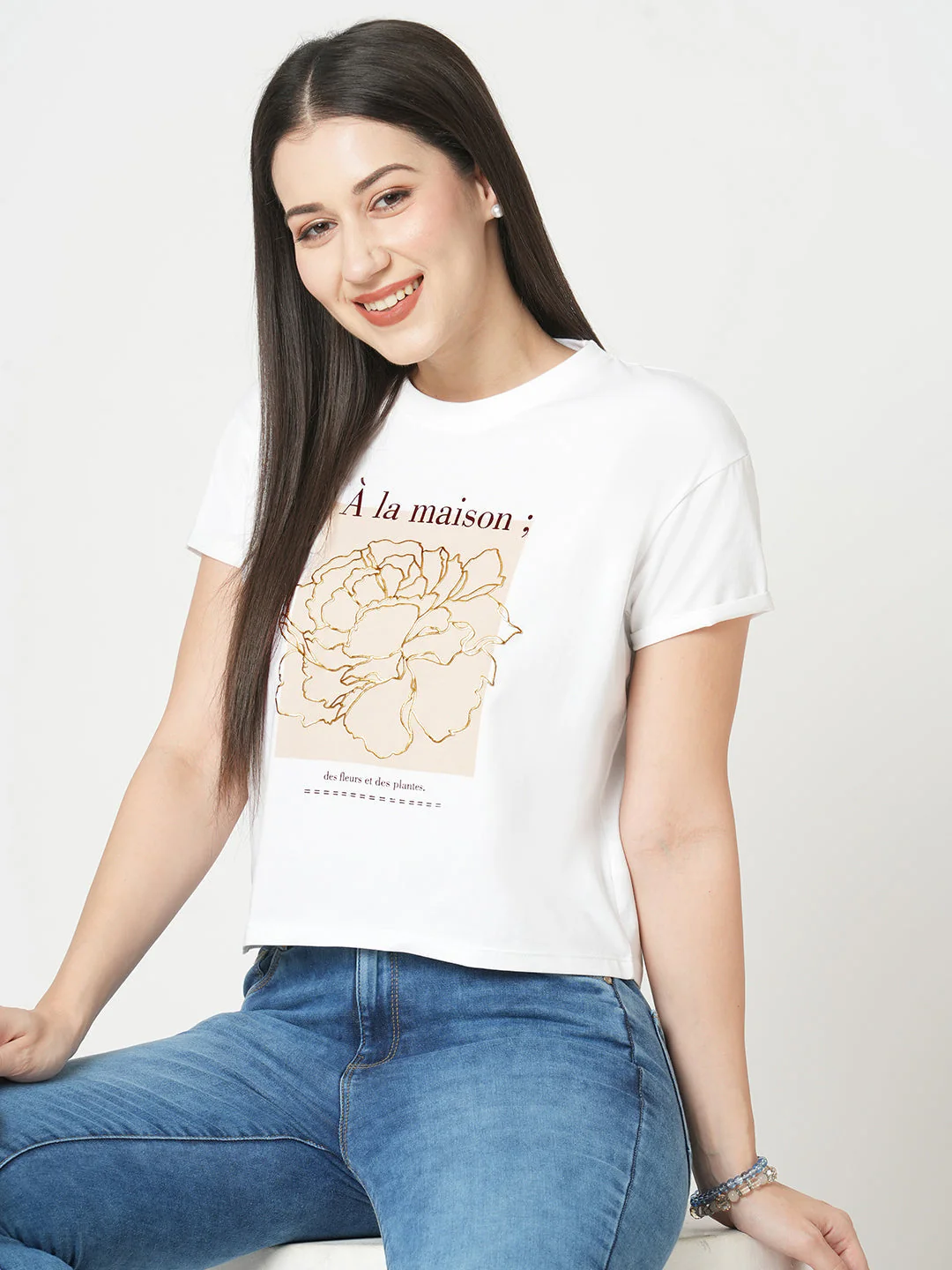 Women White Graphic Tees - Image 4