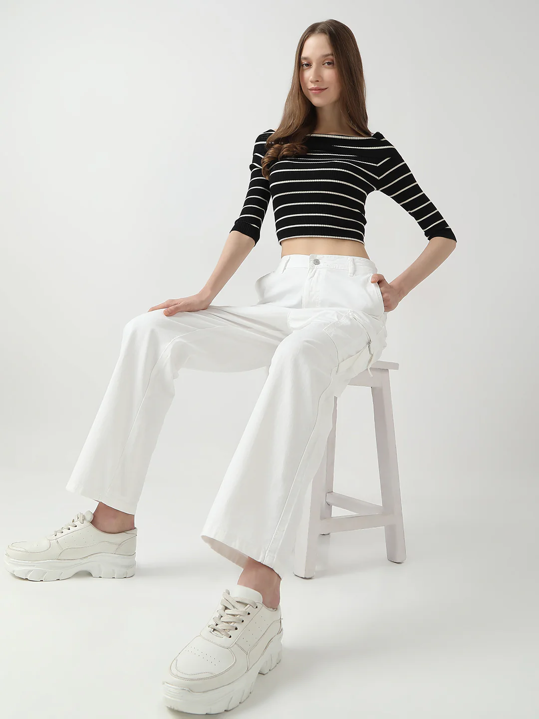 Women White High-Rise Cargo