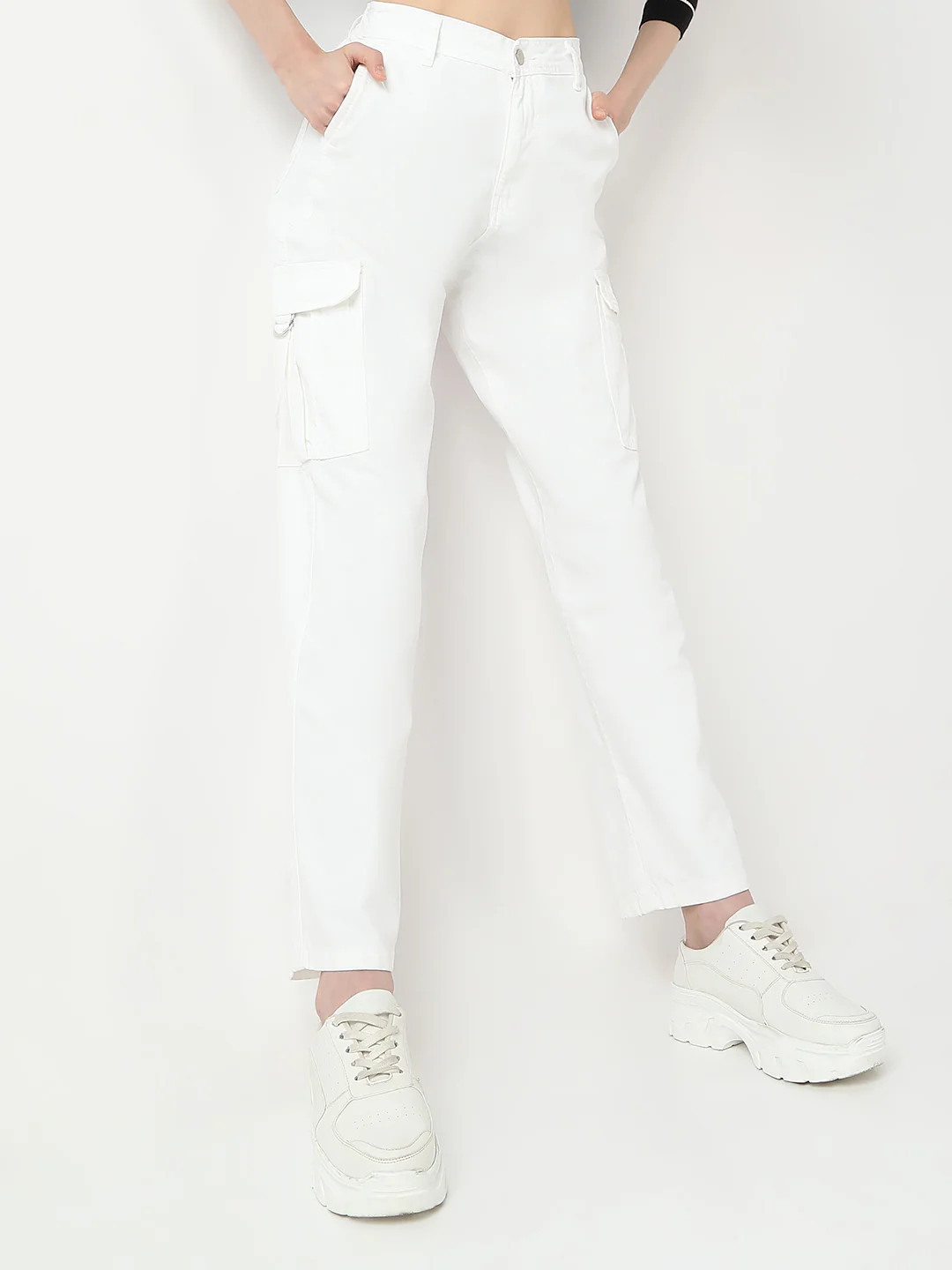 Women White High-Rise Cargo - Image 2