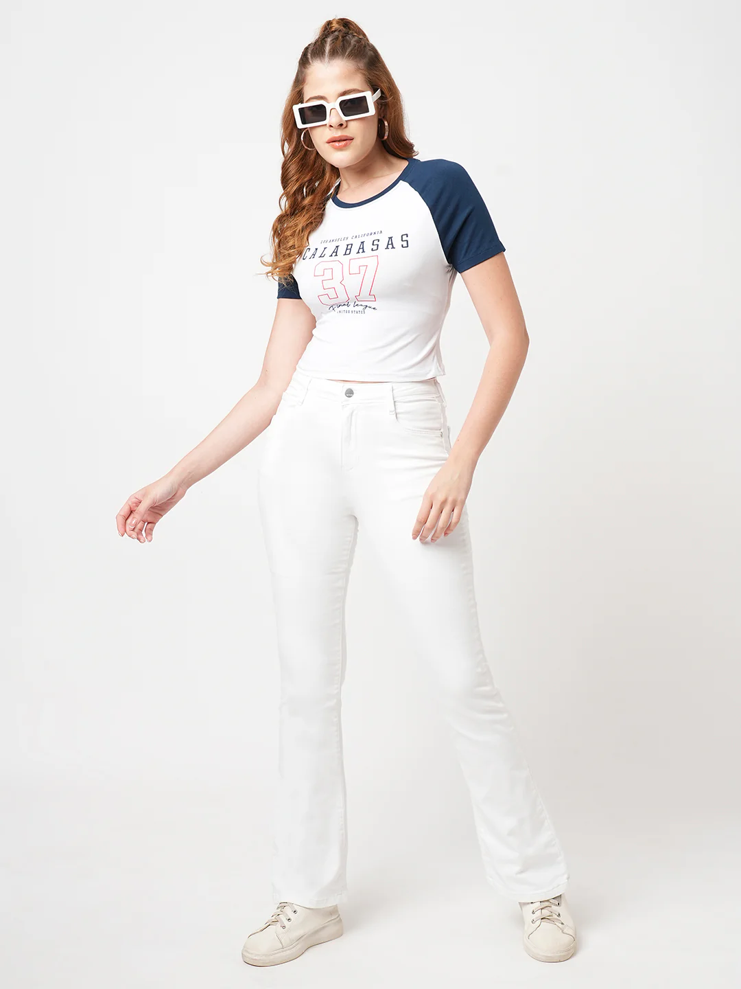 Women White High-Rise Mini Flare Jeans - Image 2