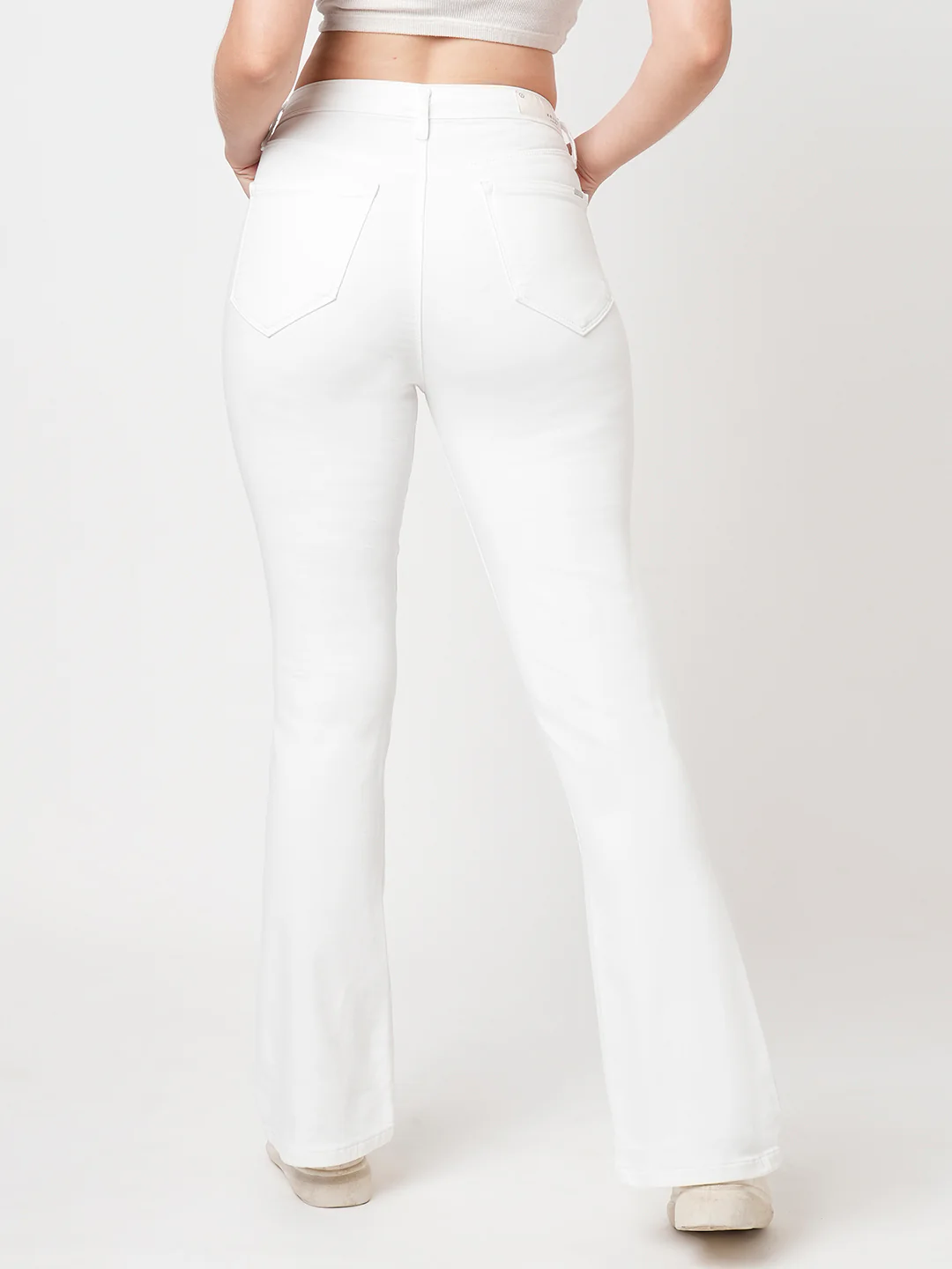 Women White High-Rise Mini Flare Jeans - Image 3