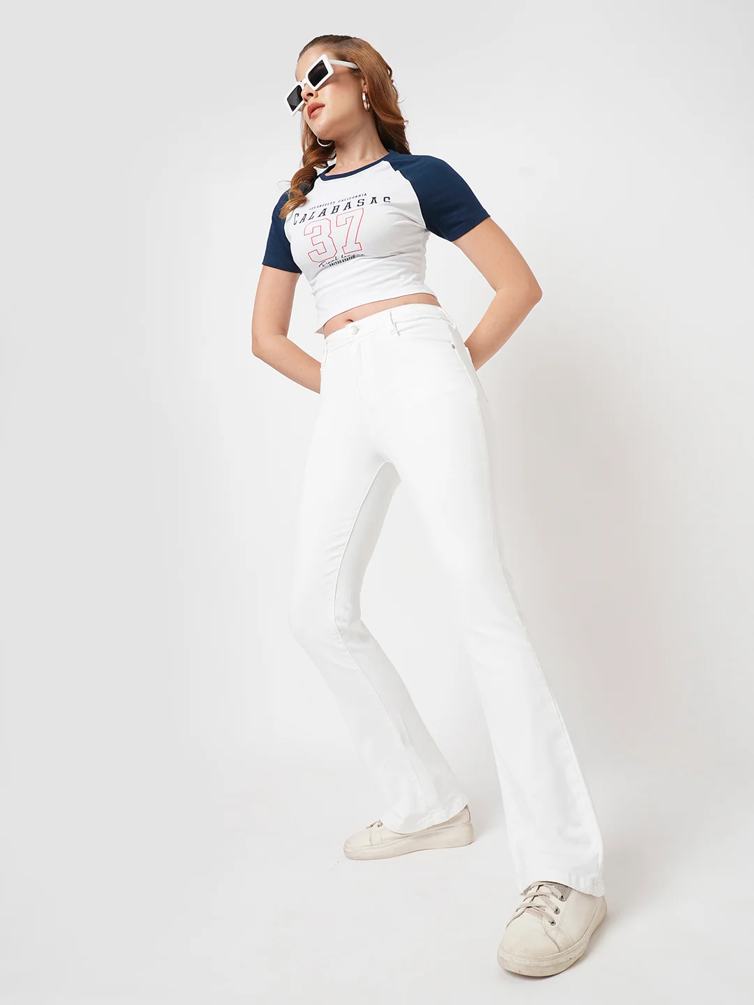 Women White High-Rise Mini Flare Jeans - Image 4
