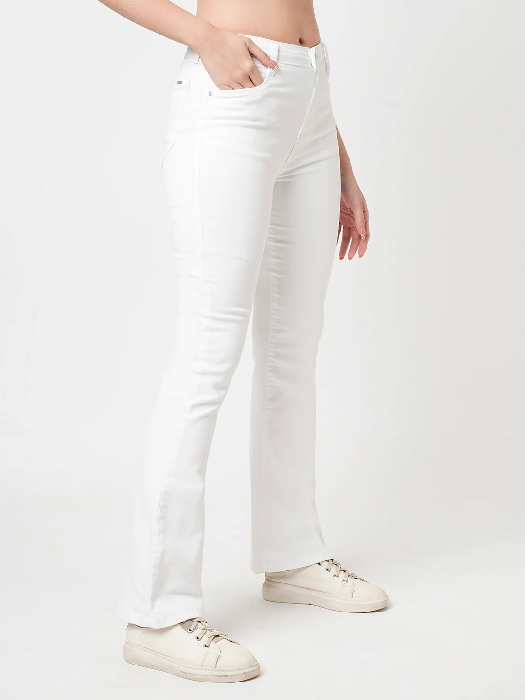 Women White High-Rise Mini Flare Jeans - Image 6