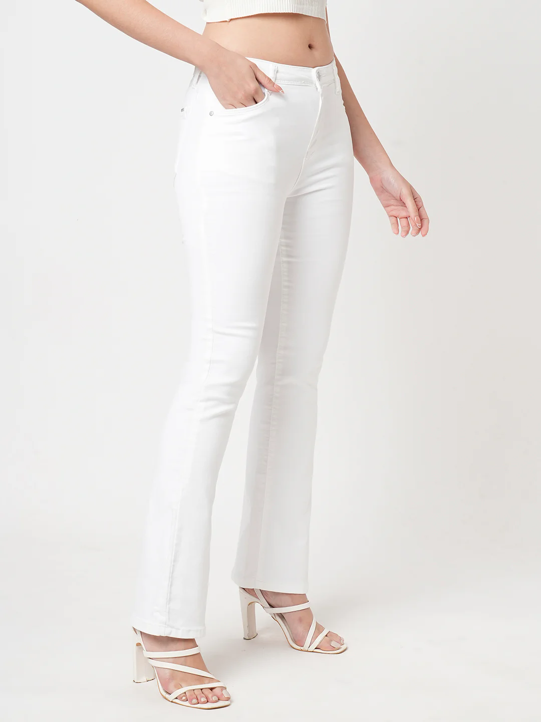 Women White High-Rise Mini Flare Jeans - Image 6