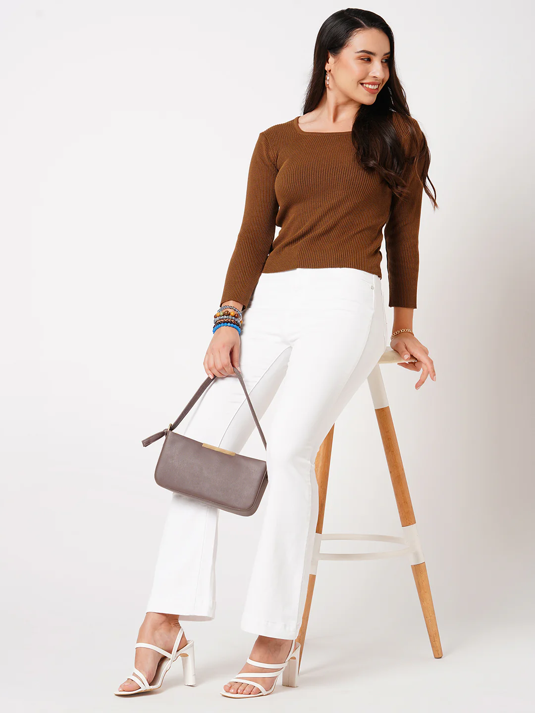 Women White High-Rise Mini Flare Jeans