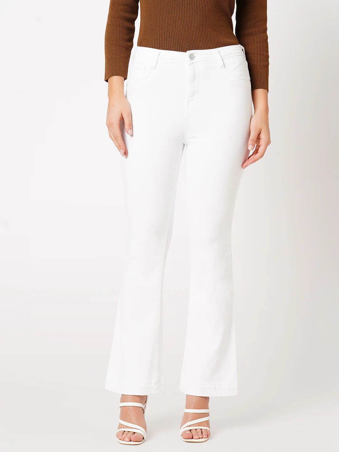Women White High-Rise Mini Flare Jeans - Image 2