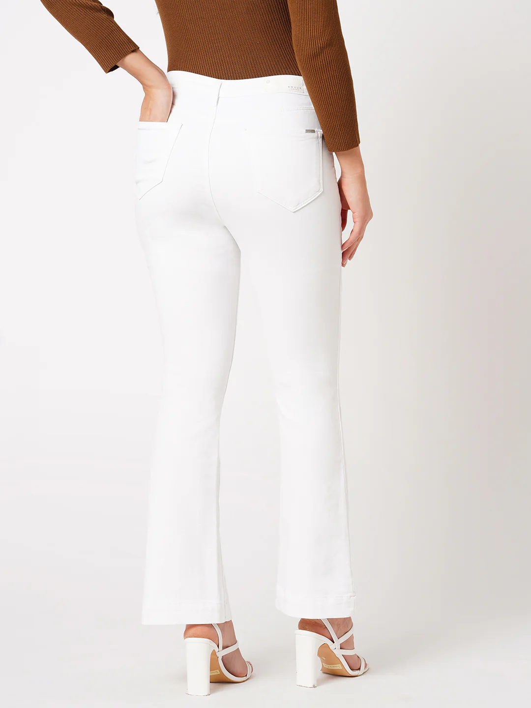 Women White High-Rise Mini Flare Jeans - Image 3