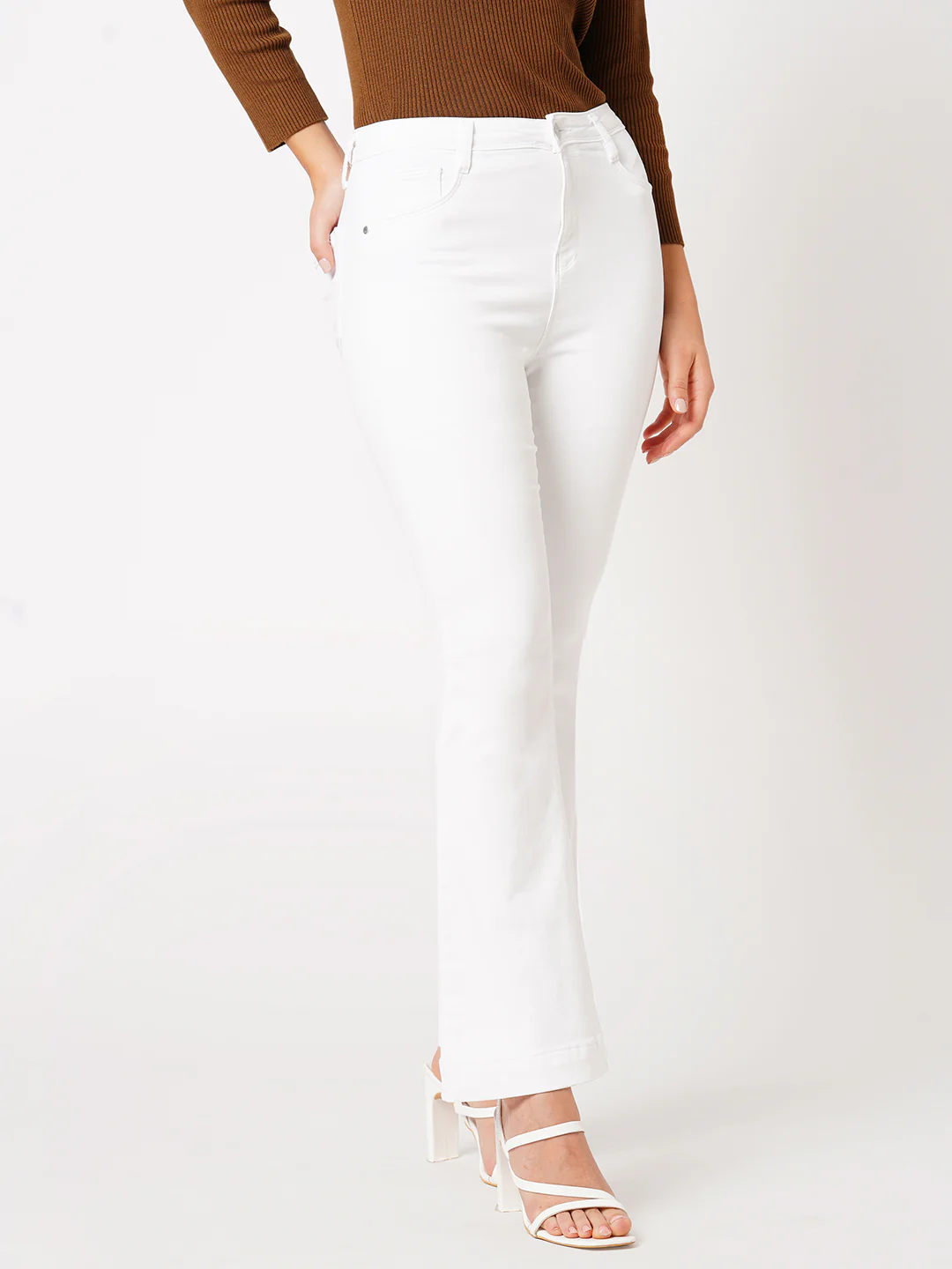 Women White High-Rise Mini Flare Jeans - Image 6