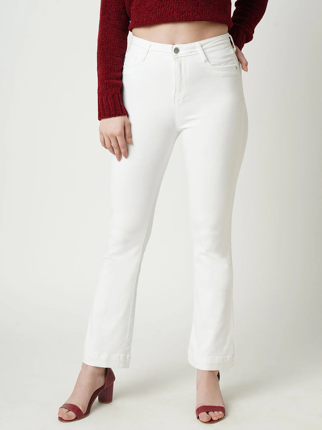 Women White High-Rise Mini Flare Jeans - Image 2