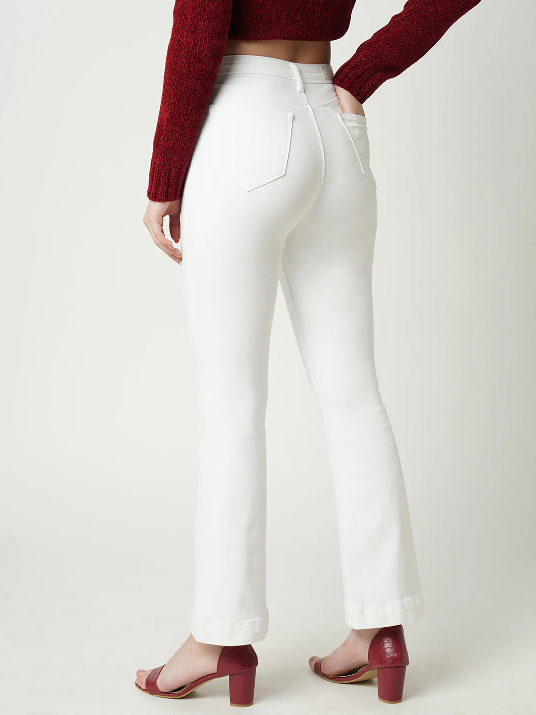 Women White High-Rise Mini Flare Jeans - Image 3