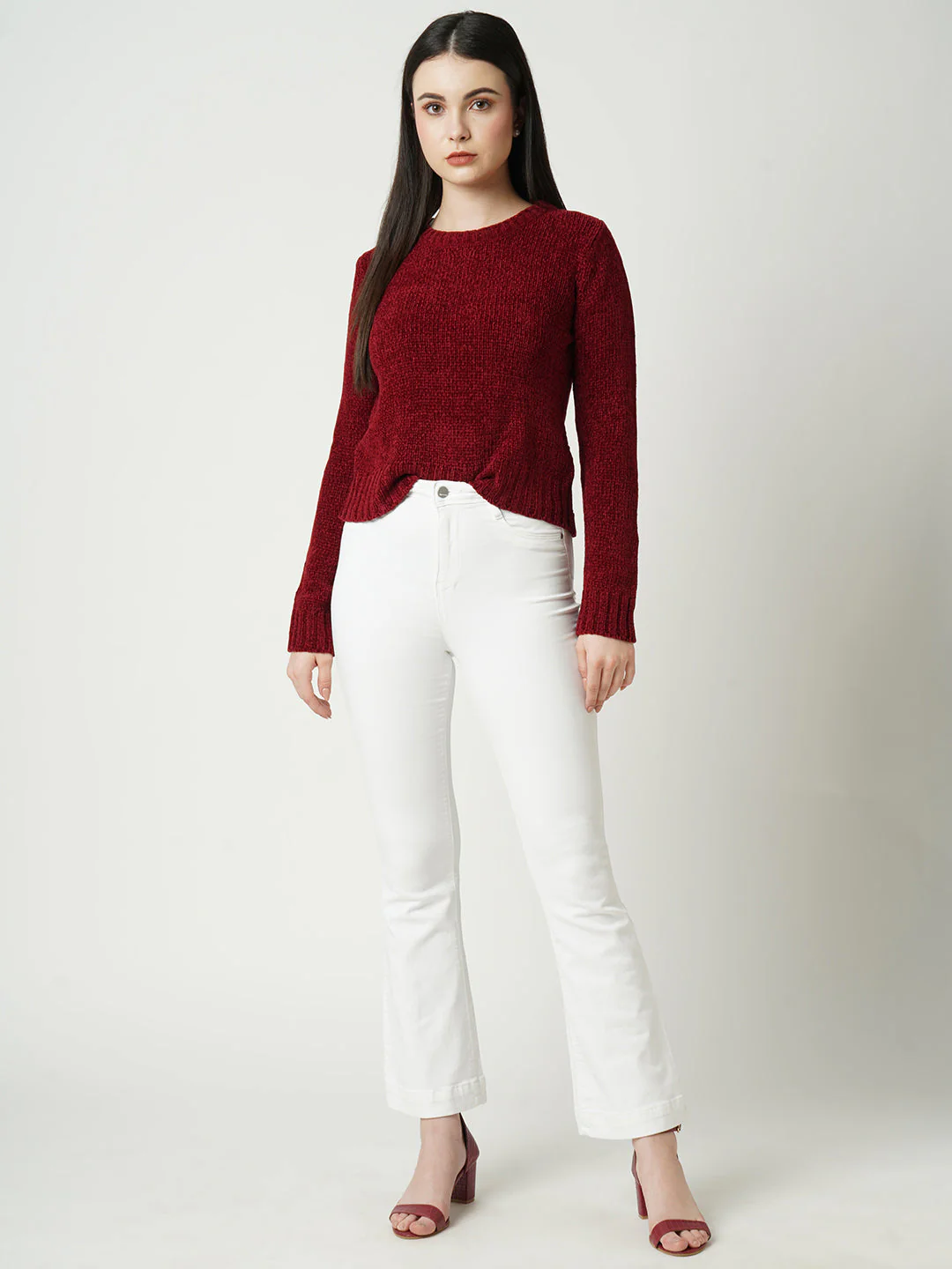 Women White High-Rise Mini Flare Jeans - Image 4