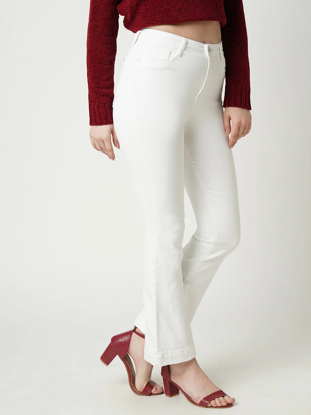 Women White High-Rise Mini Flare Jeans - Image 6