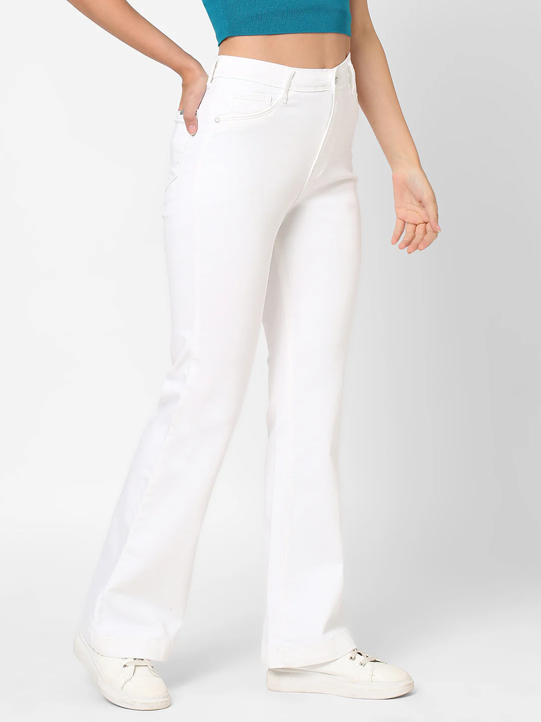 Women White High-Rise Mini Flare Jeans - Image 2