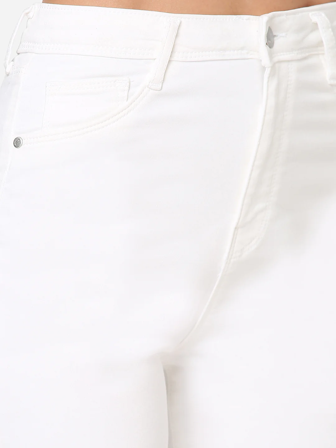 Women White High-Rise Mini Flare Jeans - Image 4