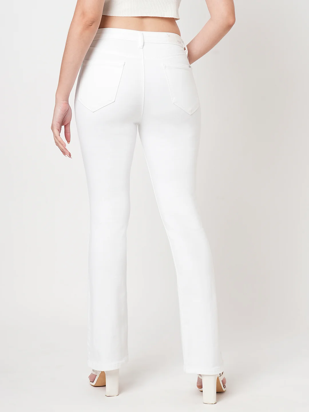 Women White High-Rise Mini Flare Jeans - Image 3