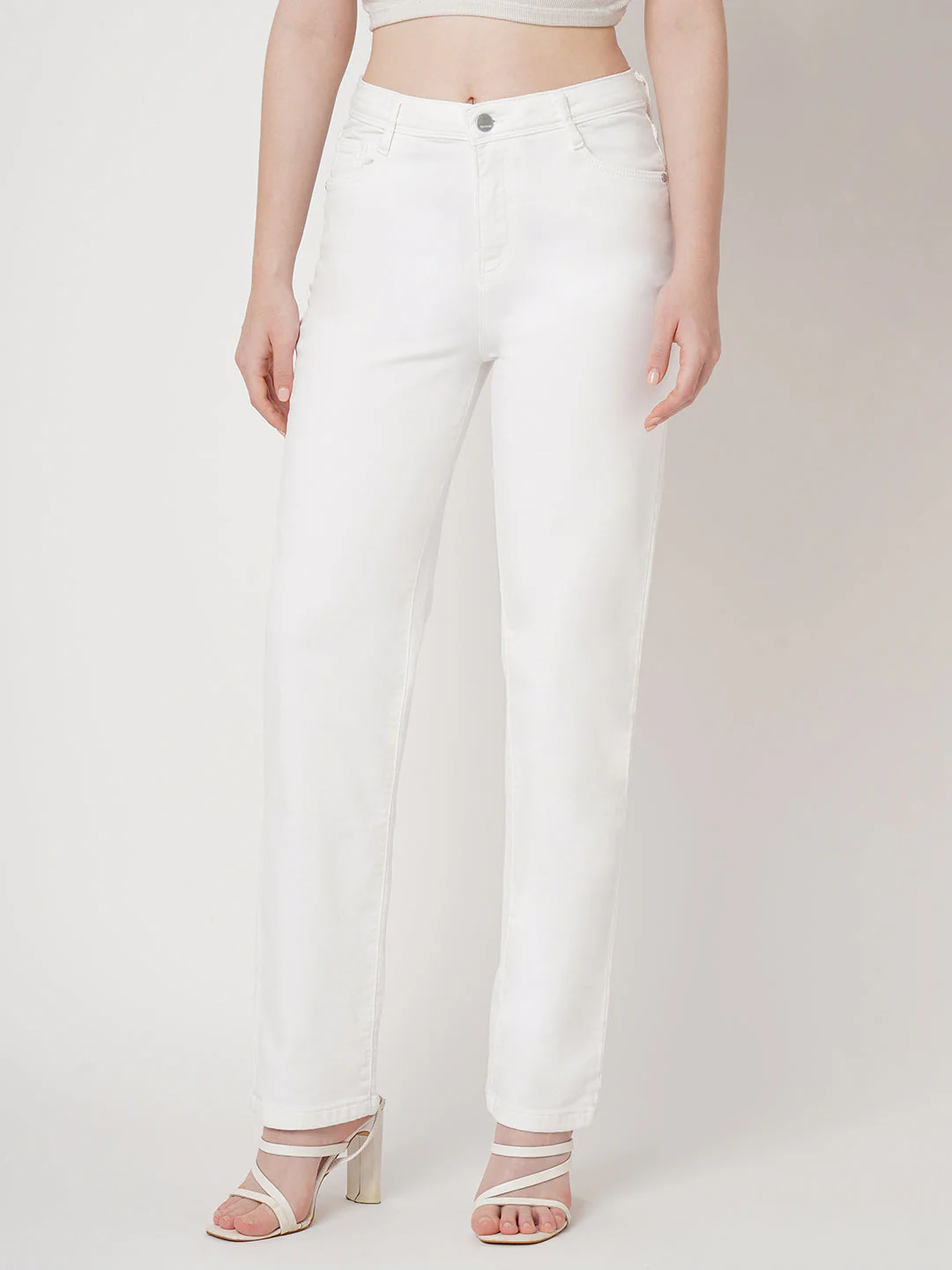 Women White High-Rise Relax Straight Jeans - Image 2