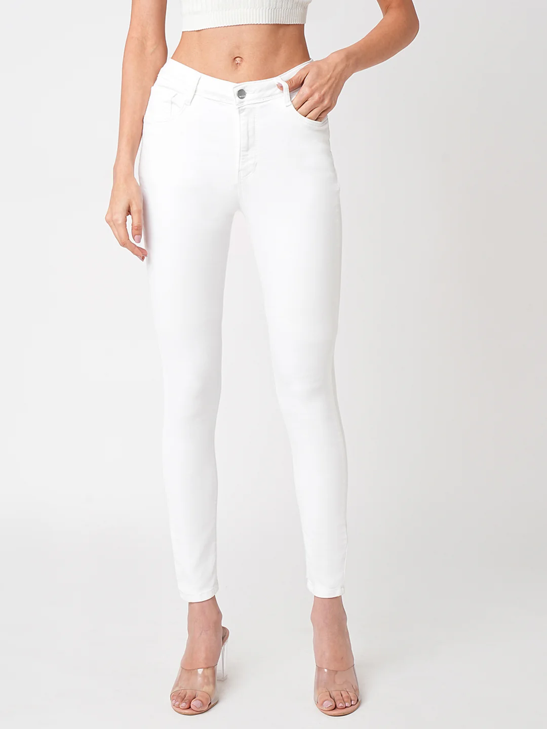 Women White High-Rise Skinny Jeans - Image 2