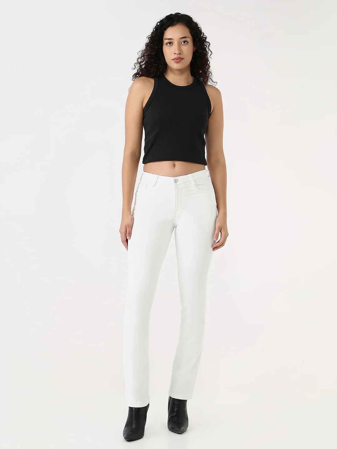 Women White High-Rise Slim Straight Fit Jeans