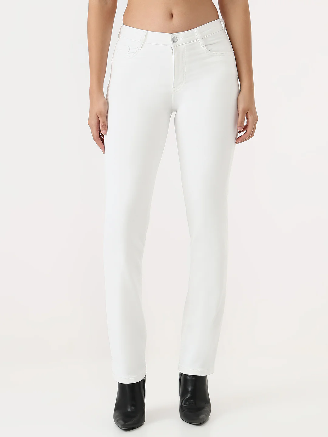 Women White High-Rise Slim Straight Fit Jeans - Image 2