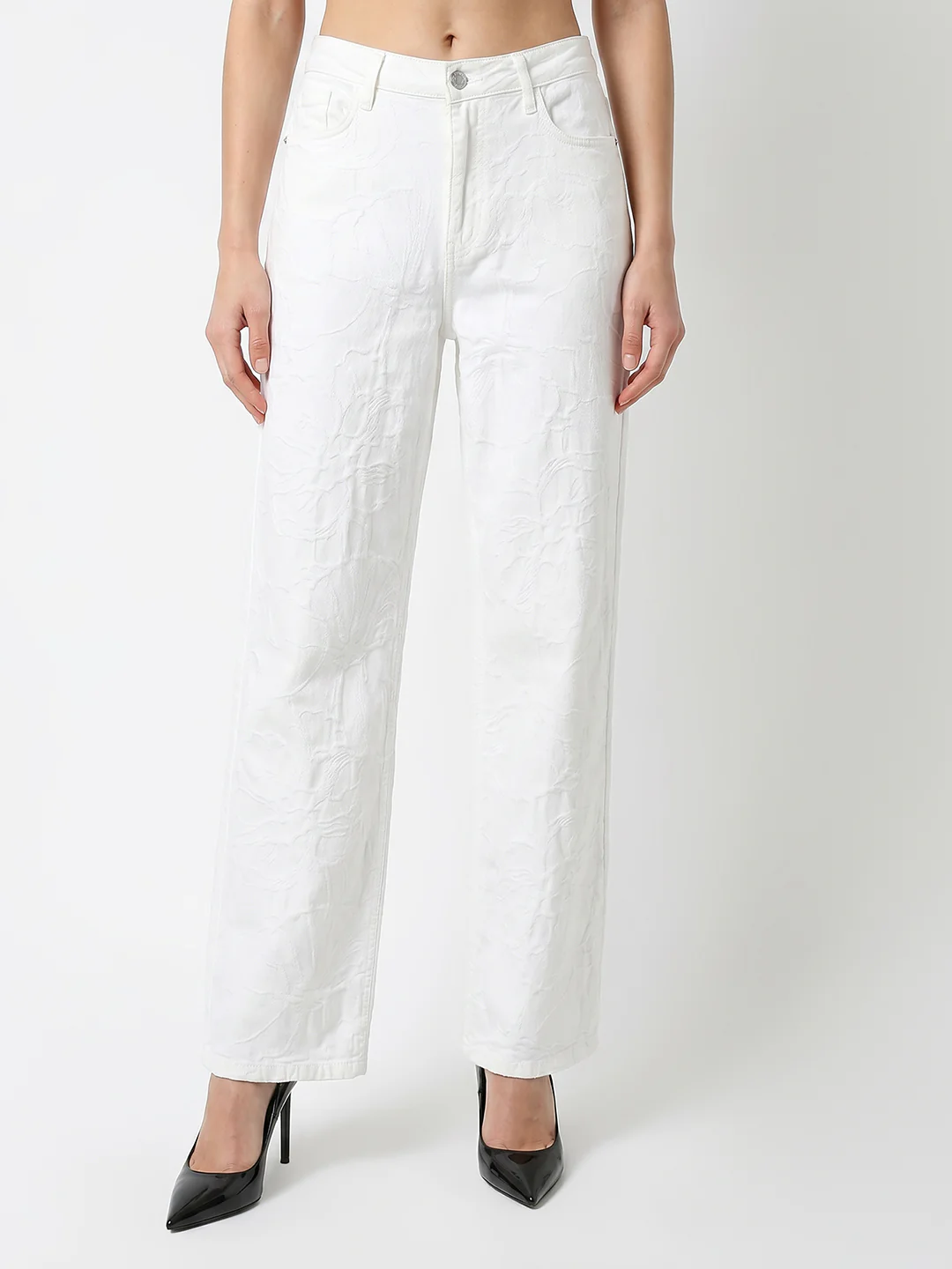 Women White High-Rise Straight Fit Jeans - Image 2