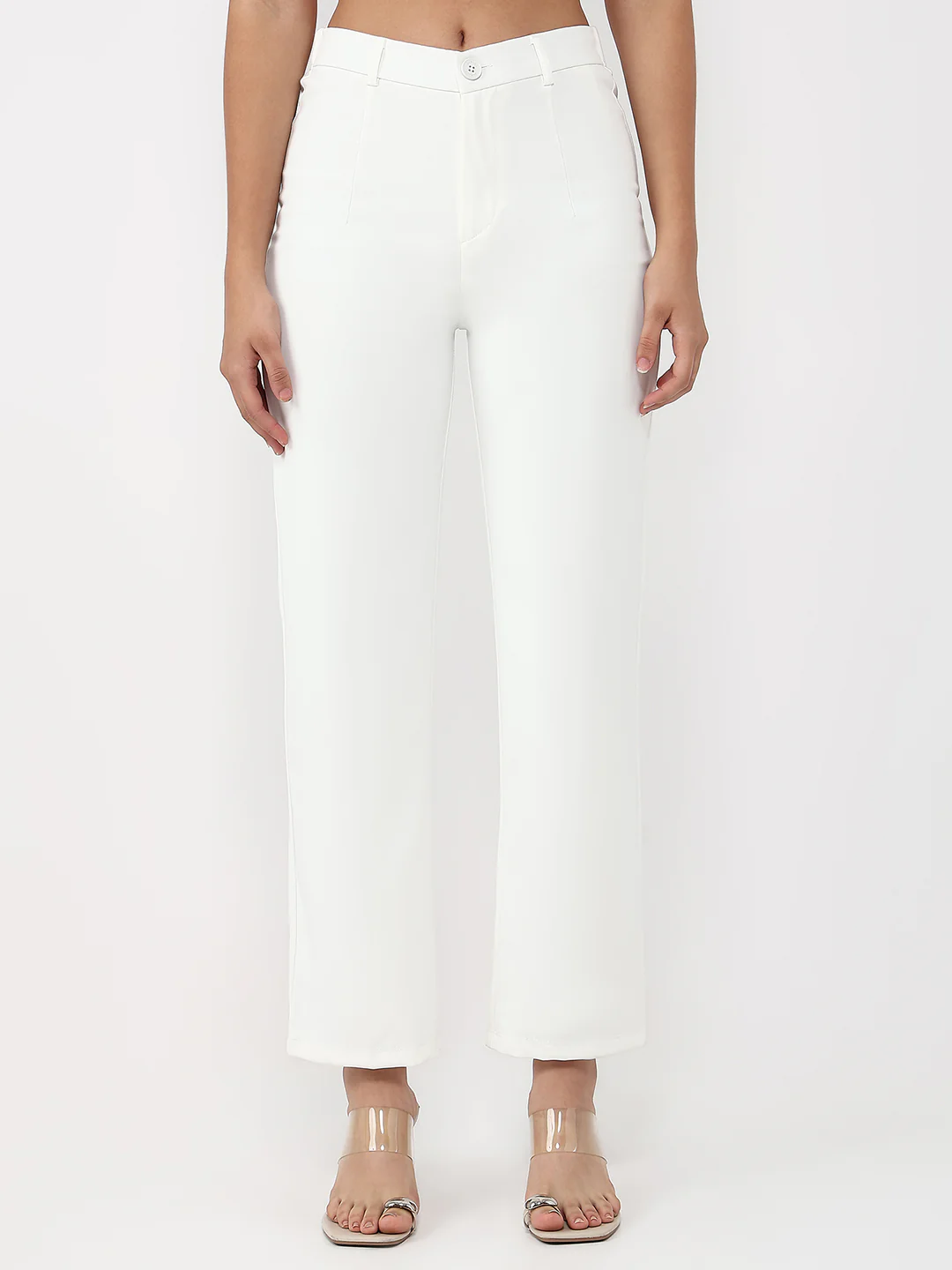 Women White High-Rise Straight Fit Korean Pants - Image 2