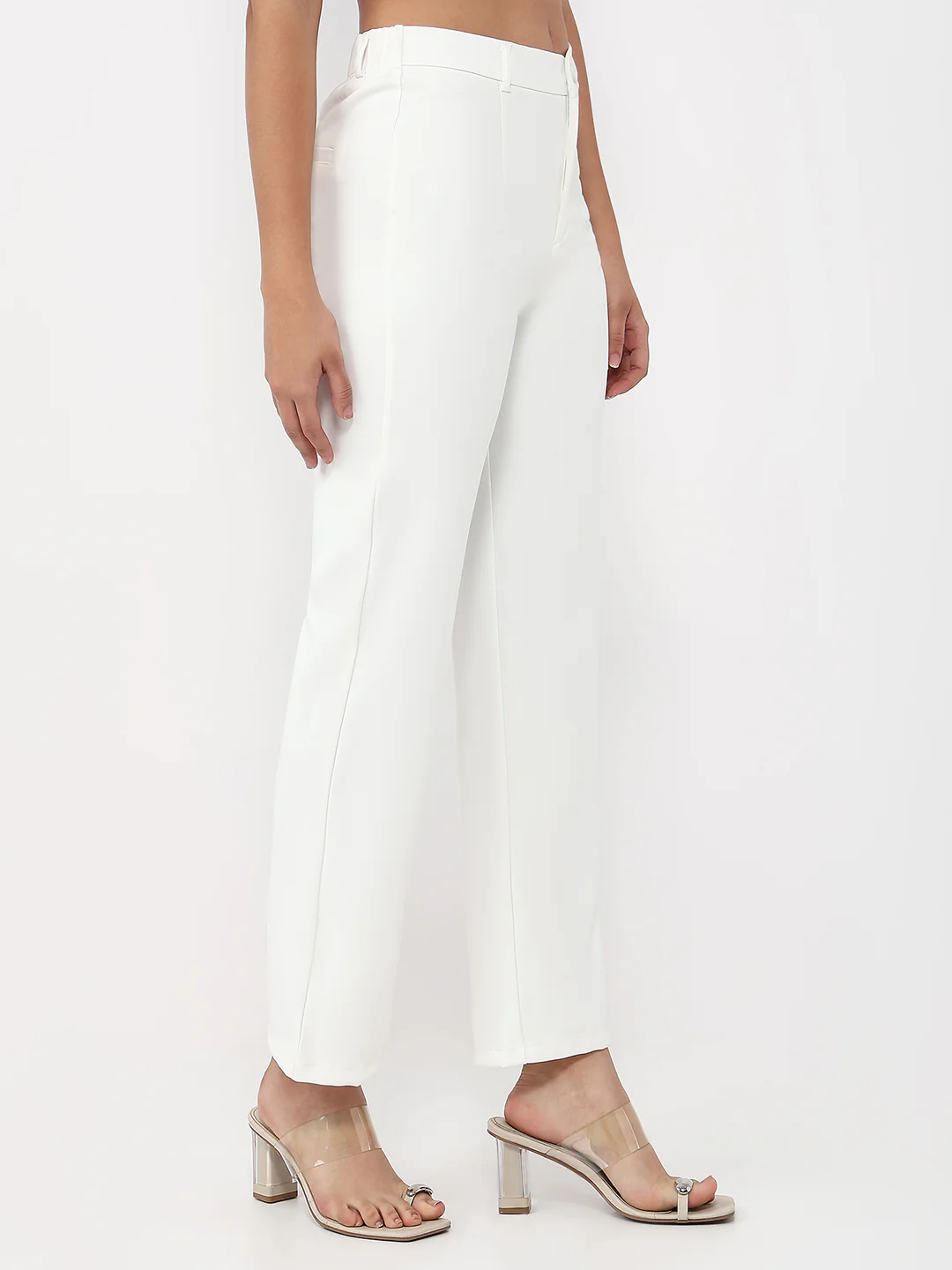 Women White High-Rise Straight Fit Korean Pants - Image 5