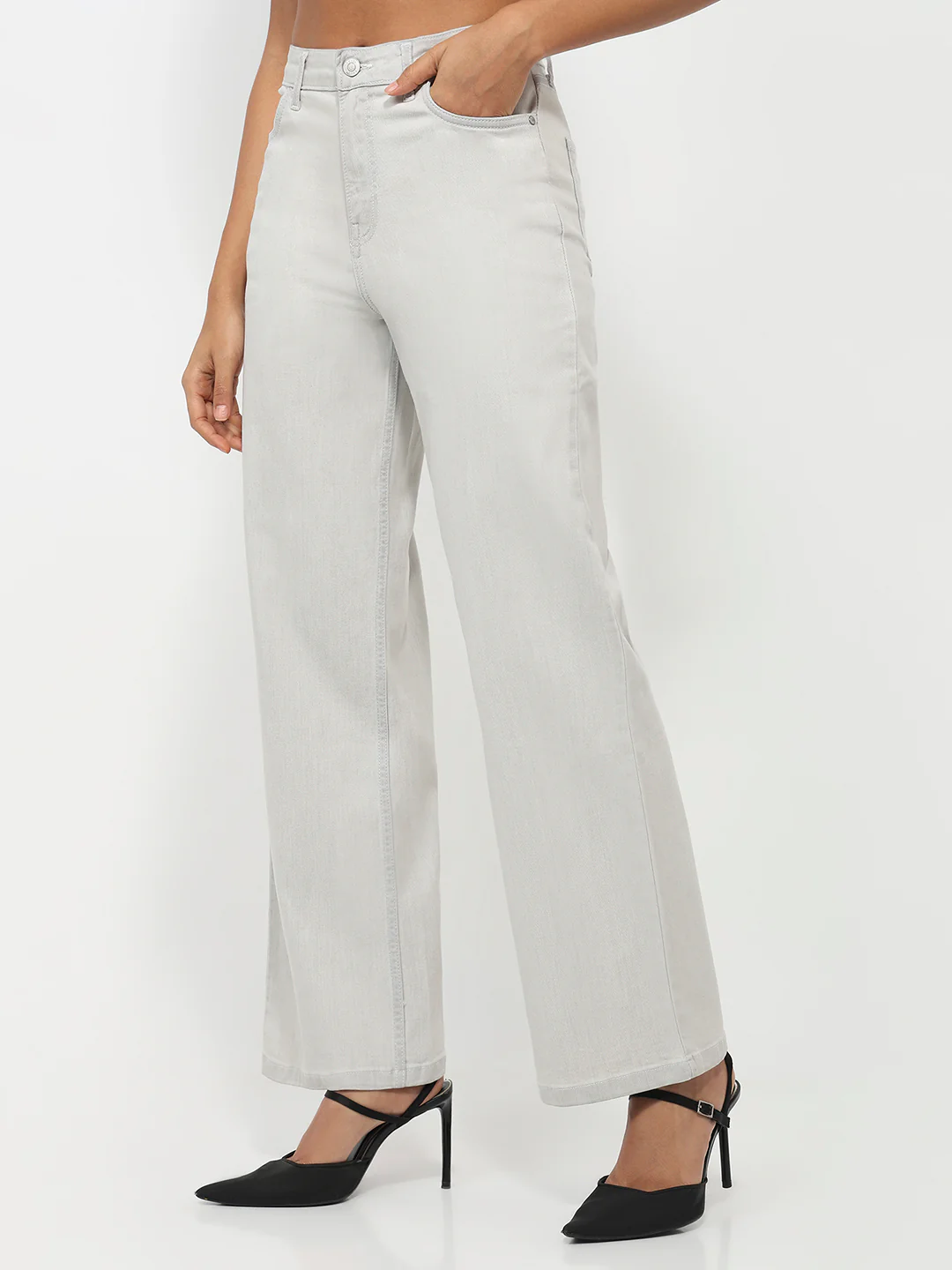 Women White High-Rise Wide Leg Jeans - Image 8