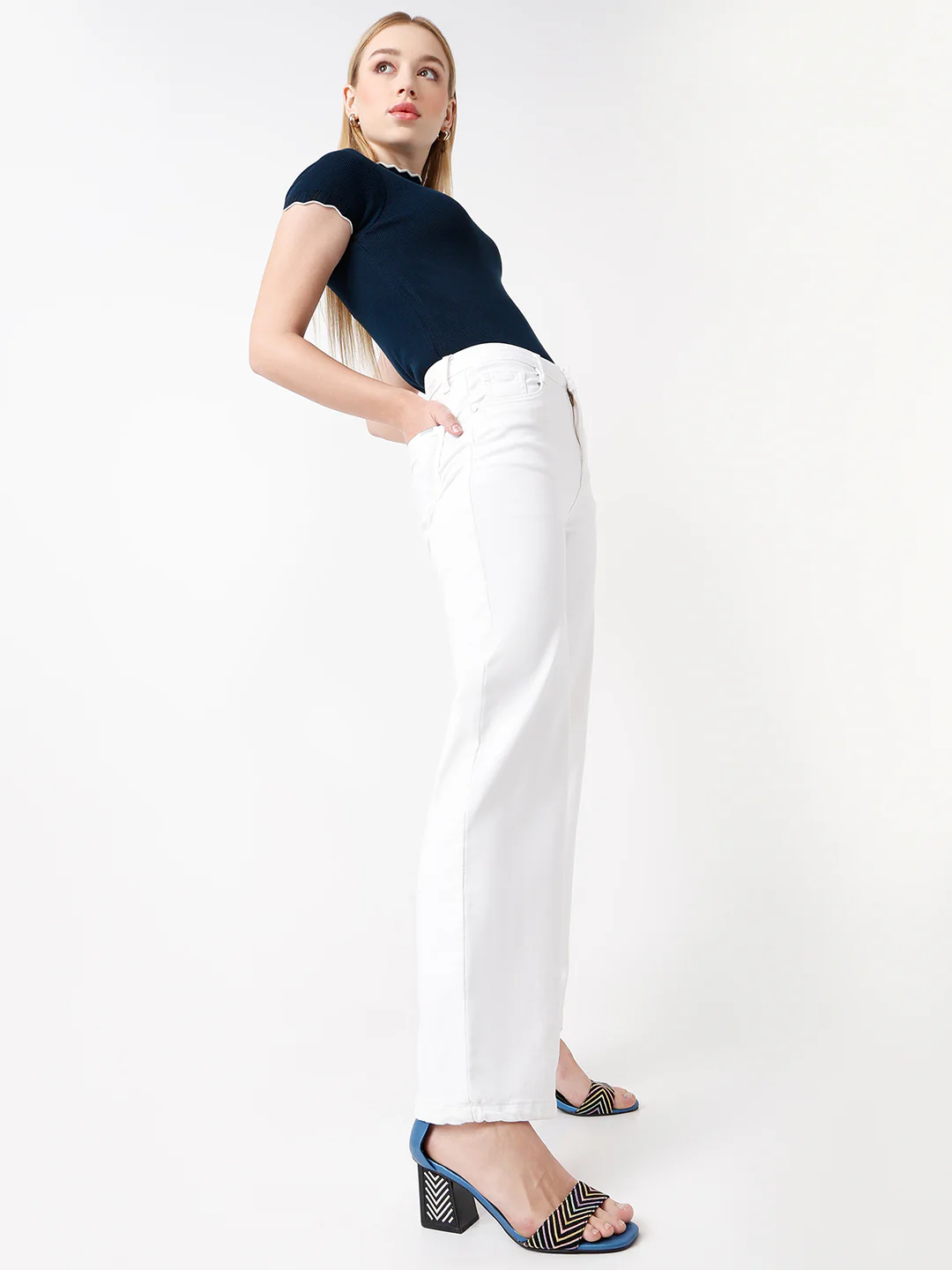 Women White High Rise Wide Leg Jeans