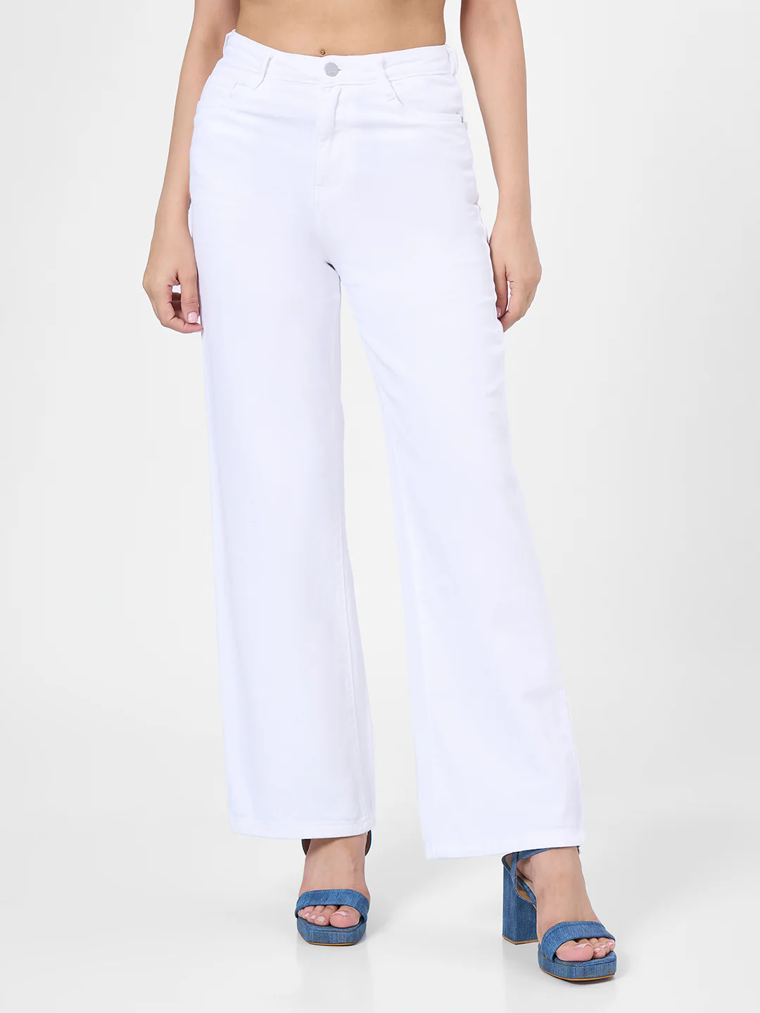 Women White High-Rise Wide Leg Jeans - Image 2
