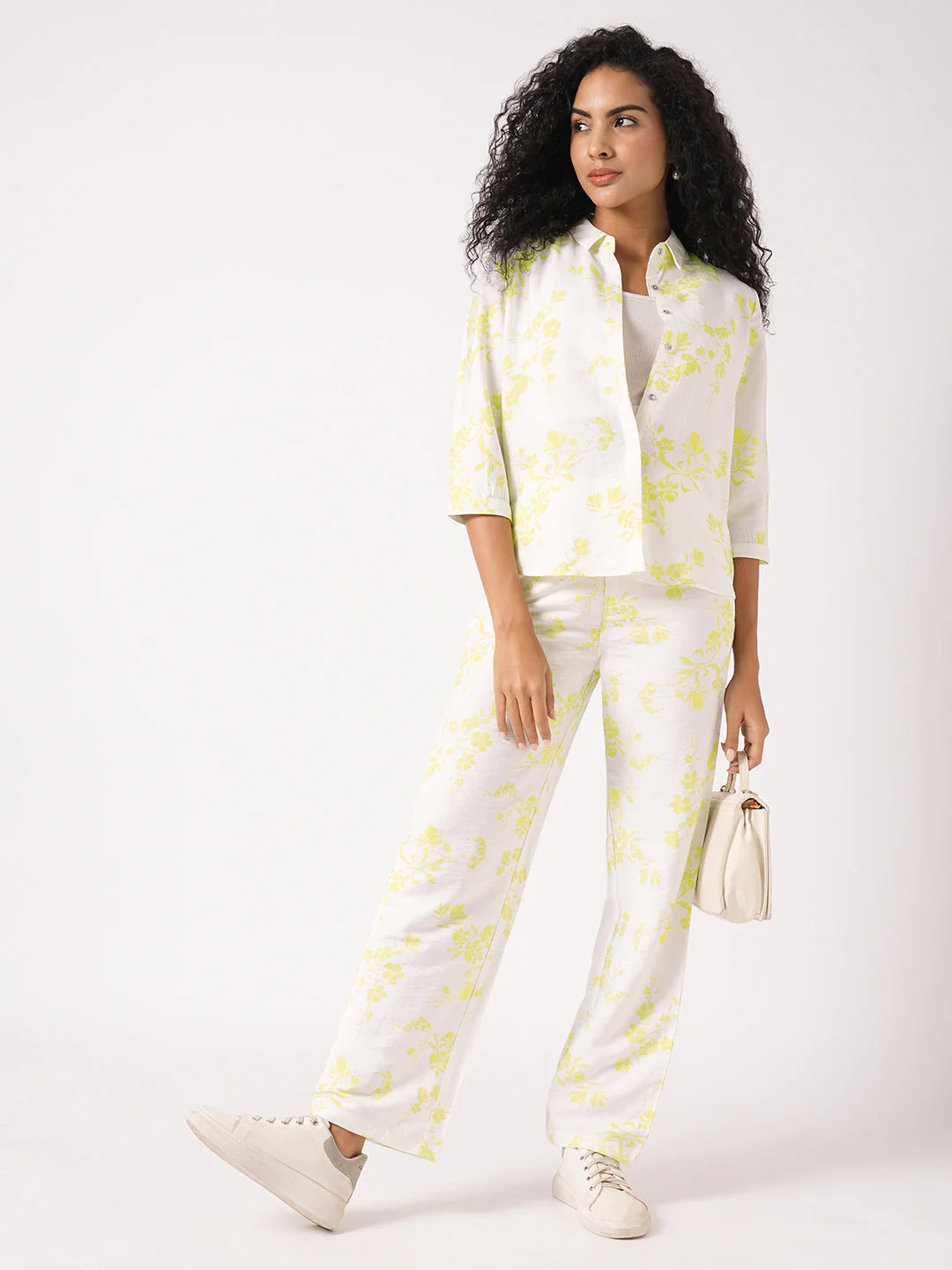 Women White/Lime Printed Shirt - Image 2