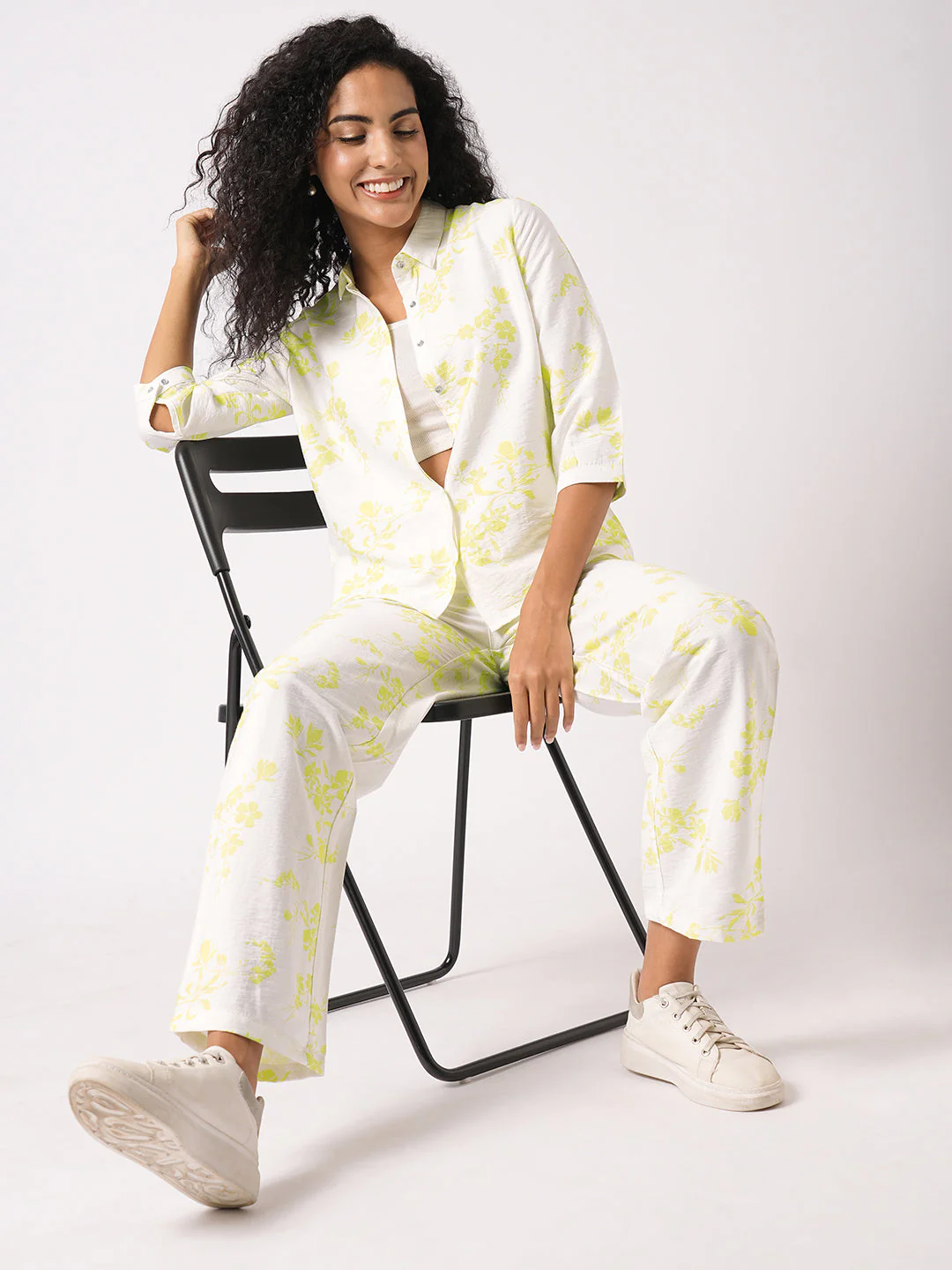 Women White/Lime Printed Shirt - Image 4