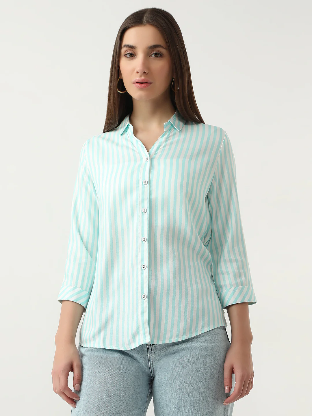 Women White/Marine Stripe Shirt - Image 2