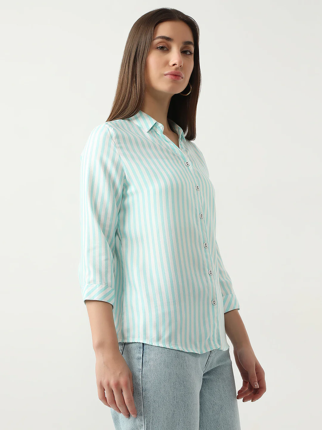 Women White/Marine Stripe Shirt - Image 4