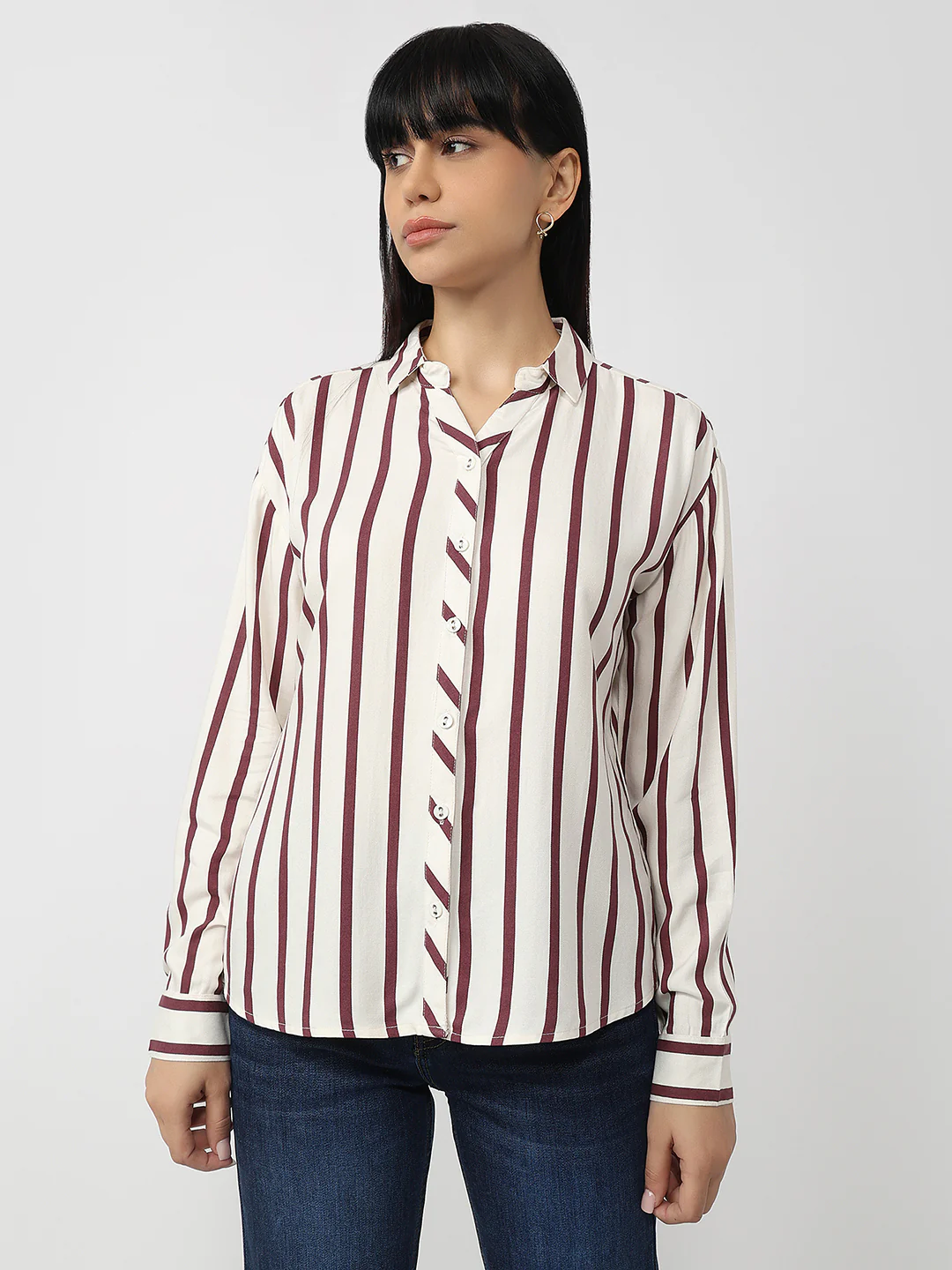 Women White/Mauve Slim Fit Shirt - Image 2