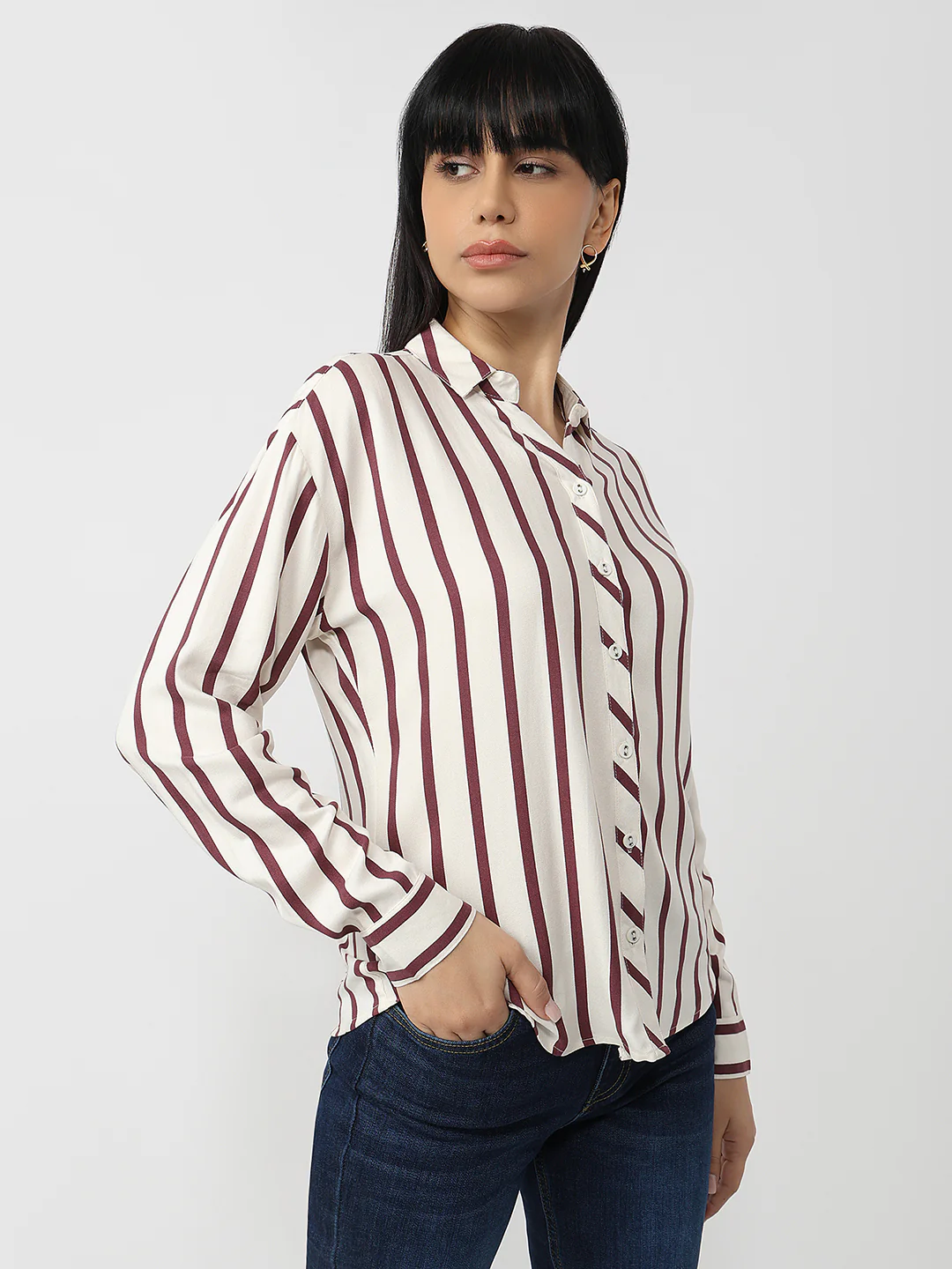 Women White/Mauve Slim Fit Shirt - Image 5
