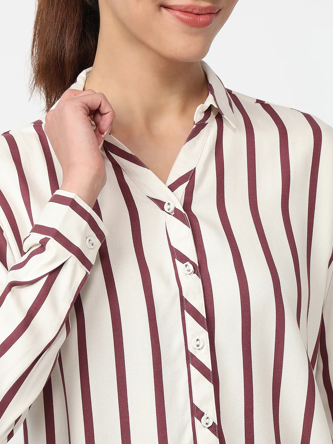 Women White/Mauve Striped Shirt - Image 6