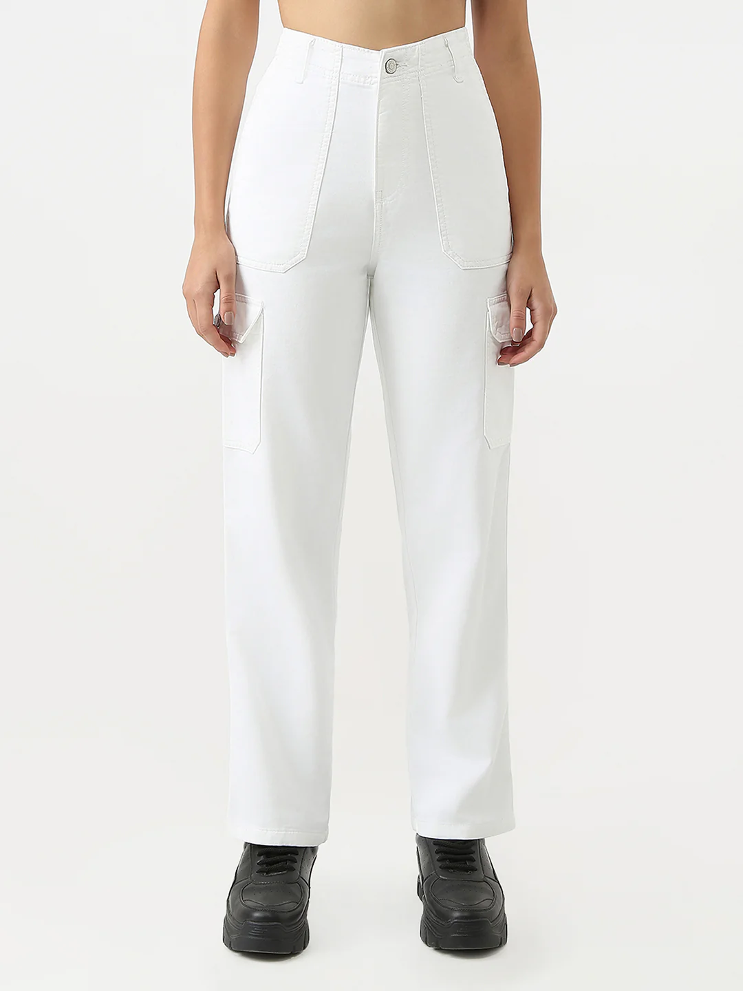 Women White Mid-Rise Cargo - Image 2