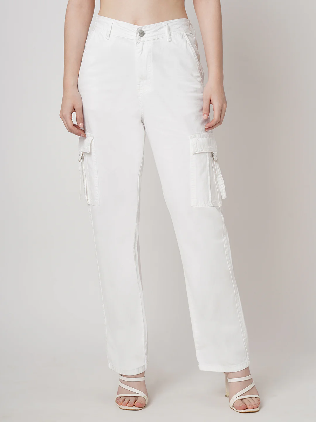 Women White Mid-Rise Cargo - Image 2