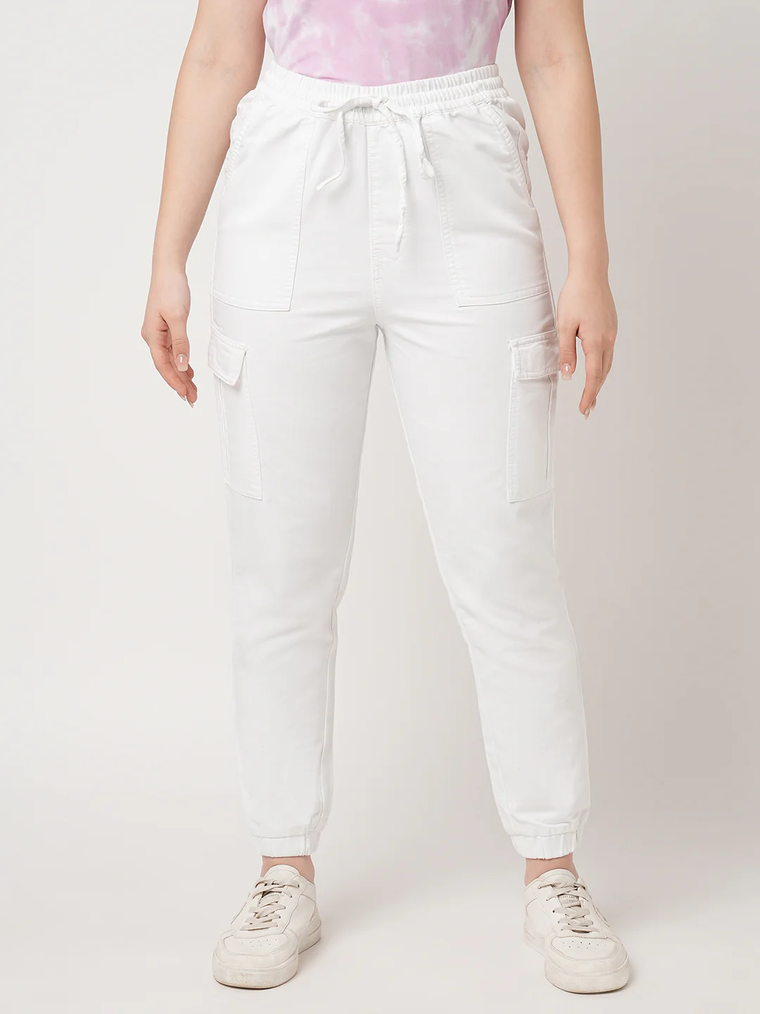 Women White Mid-Rise Joggers - Image 2